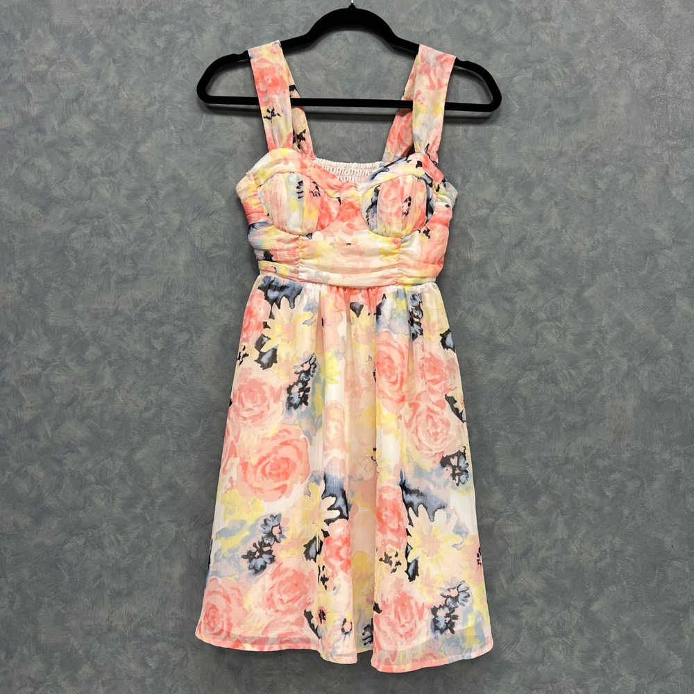 Candies Floral Dress Smocked Sundress Sleeveless Casual Pink XS *FLAW